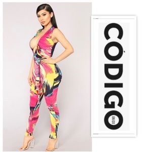 CODIGO Multicolored Criss Cross Long Bodysuit